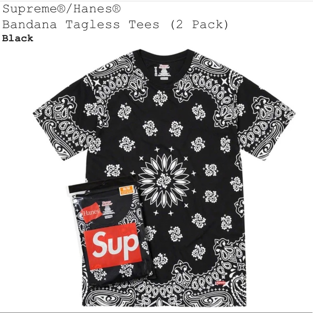 Supreme/Hanes Bandanna Tagless Tees (2 pack) black